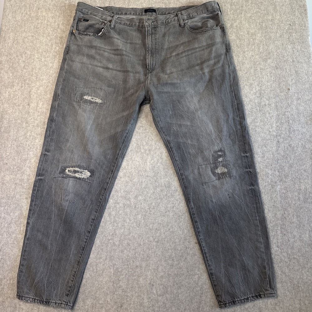 Polo Ralph Lauren Varick Slim Straight Jeans Mens 44x32 Gray Distressed Denim